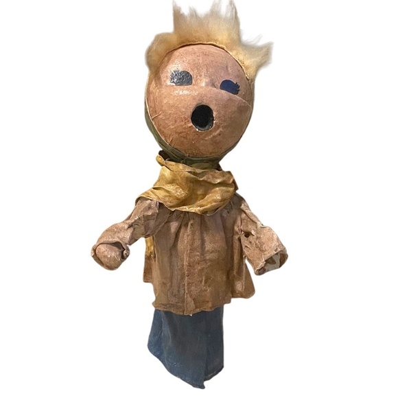 Set Of 2 Vintage Handmade Primitive Paper Mache Doll - Picture 2 of 13